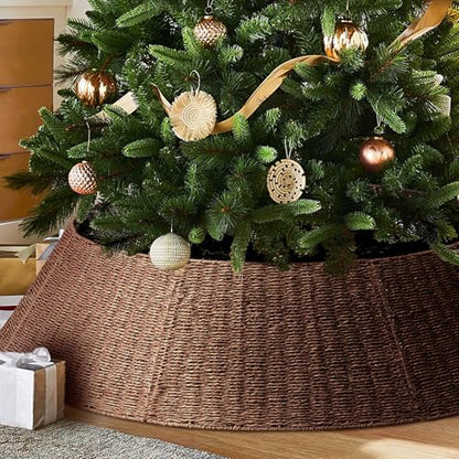 Hommtina Christmas Tree Collar - 42-Inch Rustic Woven Tree Base Cover Brown4