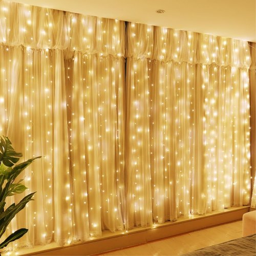 HXWEIYE 300L Curtain Lights - 100 LED Rechargeable Outdoor Fairy Lights with Remote & Timer | 2 Pack