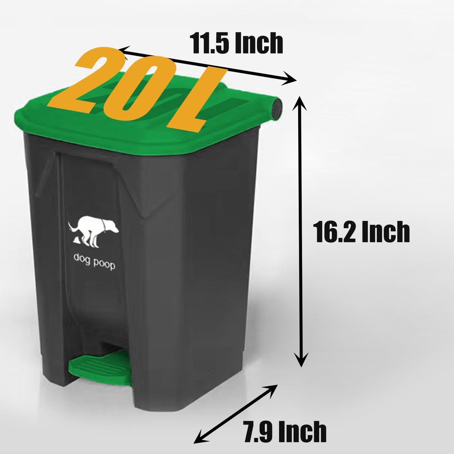 Yatmung Dog Poop Trash Can Outside - One-Stop Solution Pooper Scooper Set - 20L Dog Waste Trash Can Outdoor with Lid - Backyard, Yard - with Removable Inner Bin, Long Handle Metal Tray and Rake, Bags