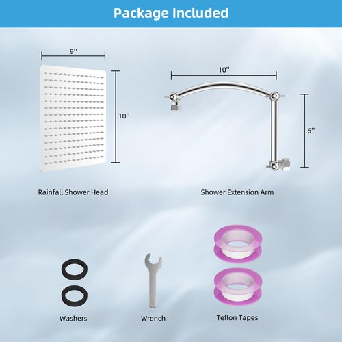 Hibbent All Metal cUPC Certified Rain Shower Head, 10'' High Pressure Rainfall Showerhead with 16" Shower Head Extension Arm, Solid Brass Adjustable Shower Arm Extender, fixed Showerheads, Chrome