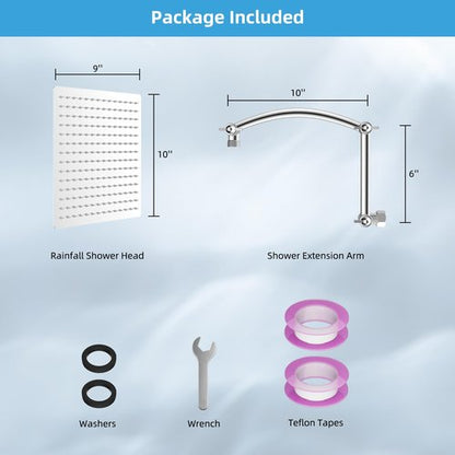 Hibbent All Metal cUPC Certified Rain Shower Head, 10'' High Pressure Rainfall Showerhead with 16" Shower Head Extension Arm, Solid Brass Adjustable Shower Arm Extender, fixed Showerheads, Chrome