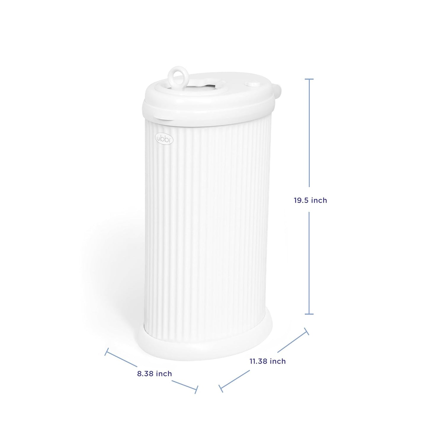 Ubbi Fluted Stainless Steel Diaper Pail - Odor Locking Design | No Special Bags Required, White