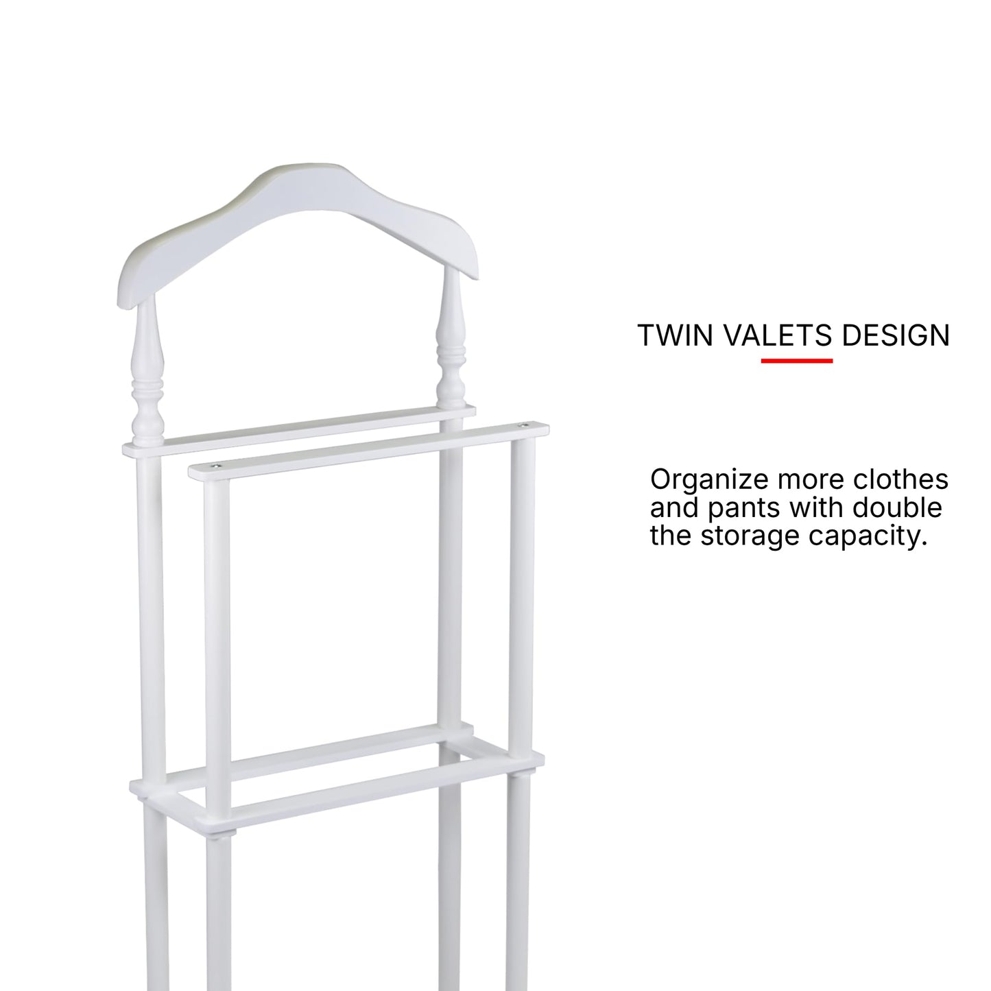 Proman Products Sakura Twin Valet with Wooden Hanger, Trouser Bar & Tie Bar, White