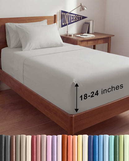 Skiennix Extra Deep Twin XL Sheet Set | 4-Piece Breathable Cooling Bedding - Soft, Wrinkle-Free, French Grey