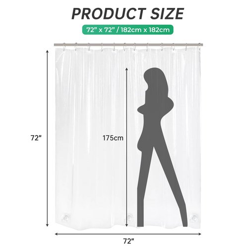 AmazerBath Plastic Shower Curtain, 70 x 72 Inches PEVA Heavy Duty Clear Shower Curtain, Waterproof Heavy Weight Thick Bathroom Curtain with 3 Big Clear Weighted Stones and 12 Rustproof Grommets