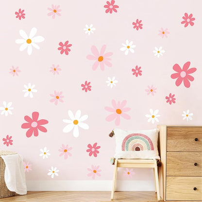 9 Sheets Pink and White Daisy Flower Wall Decals for Girls Bedroom - Variation: Pink and White