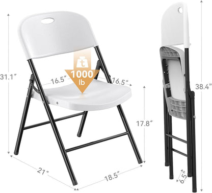 Nazhura Heavy Duty Folding Chair - 350 lb Weight Limit, Reinforced Steel Frame, White | Indoor & Outdoor Use