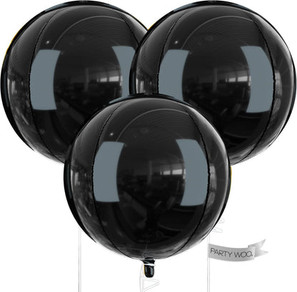 PartyWoo Black Foil Balloons - 50 Inch Jumbo Round Mylar Balloons for Halloween & Birthday Celebrations