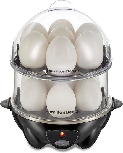 Hamilton Beach 3-in-1 Electric Egg Cooker - Hard Boiled, Poached, Omelet & Vegetable Steamer, 14 Capacity, Black