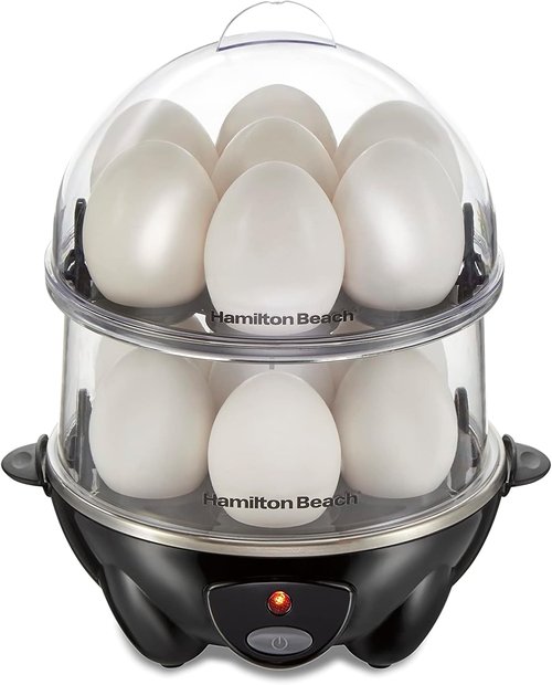 Hamilton Beach 3-in-1 Electric Egg Cooker - Hard Boiled, Poached, Omelet & Vegetable Steamer, 14 Capacity, Black