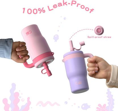 OISIZ 14oz Kids Tumbler - Leakproof Stainless Steel Cup with Straw Lid & Handle | Pink