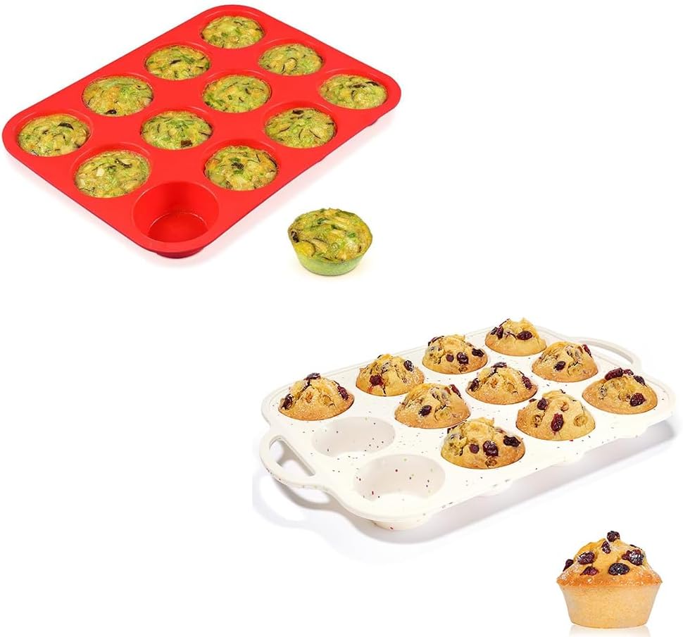 Skiennix Silicone Muffin Pan - Nonstick Cupcake Tray with Metal Reinforced Frame | BPA-Free Regular Size