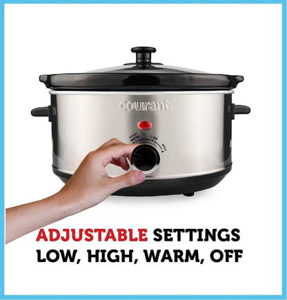 Courant Oval Slow Cooker - 3.5 Quart Dishwasher Safe Pot with Easy Options | Stainless Steel Finish