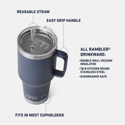 YETI Rambler 35 oz Tumbler - Vacuum Insulated Travel Mug with Handle & Straw Lid, Moon Dust Finish
