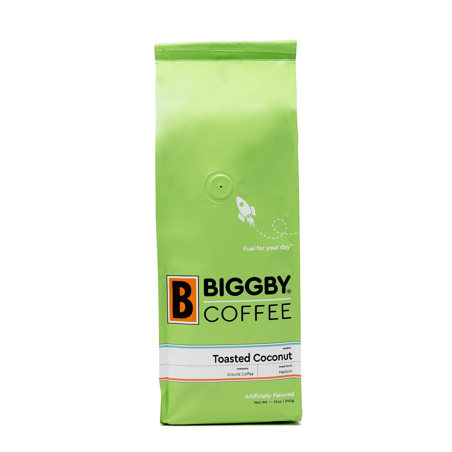 BIGGBY Toasted Coconut Flavored Ground Coffee, 12 oz Vacuum Sealed Bag, Medium Roasted