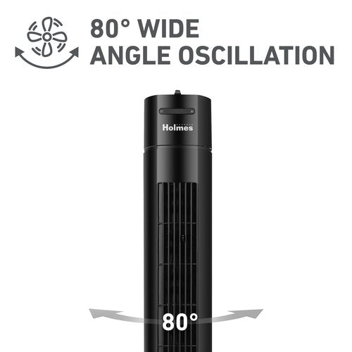 Holmes 31" Manual Tower Fan 3 Speeds 70° Oscillation Adjustable 2-Hour Timer Compact Design for Bedroom Dorm Kitchen or Office Black