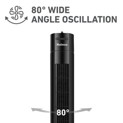 Holmes 31" Manual Tower Fan 3 Speeds 70° Oscillation Adjustable 2-Hour Timer Compact Design for Bedroom Dorm Kitchen or Office Black