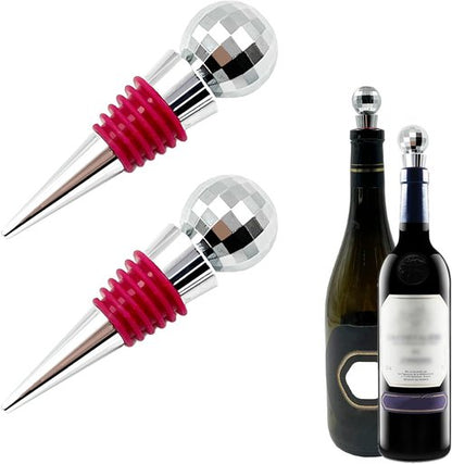 Daily Treasures 2 Pcs Disco Wine Bottle Corks,Reusable Wine Bottle Stopper with disco mirror ball,Silicone Stopper Saver Sealer,Keeping Wine Fresh,for Wine Champagne Prosecco Beer Spirits Collection