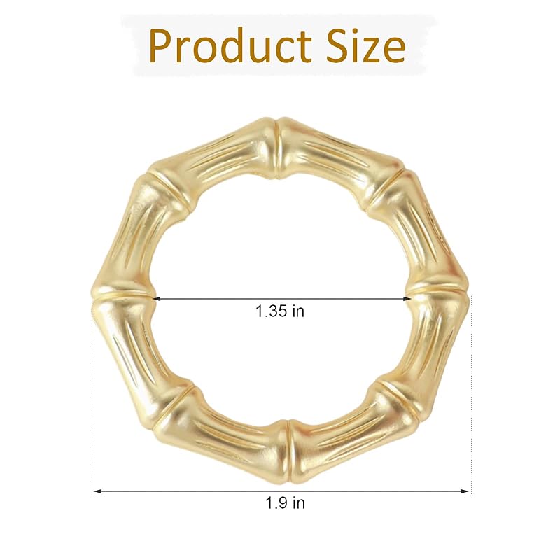 Gold Napkin Rings Set of 6 – Bamboo Style Metal Napkin Ring, Light Gold, 1.35in Inner Size (Variation: 6)
