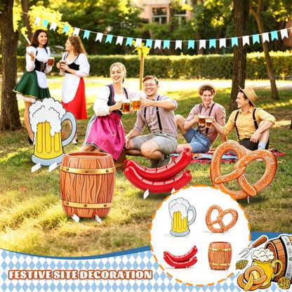 Large Oktoberfest Beer Mug Pretzel Sausage Cardboard Cutouts 4 Pack for Festive Party Decor