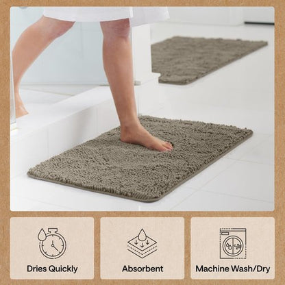 GORILLA GRIP Bath Rug Mat 30x20, Thick Soft Absorbent Chenille, Quick Dry Microfiber Mats, Rubber Backing Washable Shower Floor Rugs, US Designed Bathroom Bathmat Home Decor Accessories, Latte