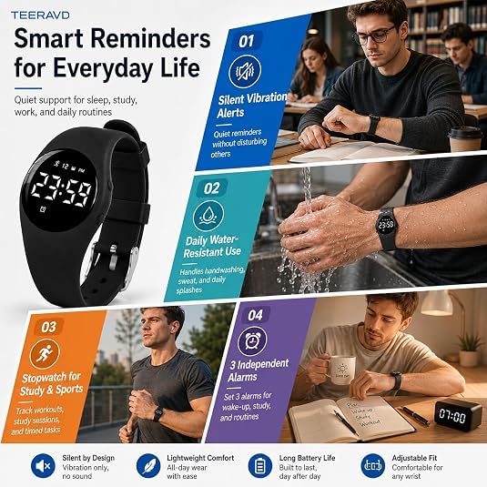 Alarm Clock for Heavy Sleepers with Vibrating Wristband Silent Wake Up Watch - Fitness Tracker & Sleep Monitor - Variation 1