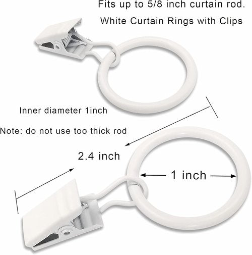 44 Pack Metal Curtain Rings by [Brand Name] - Durable Drapery Clips with 1 Inch Inner Diameter | Fits 5/8 Inch Rods, White