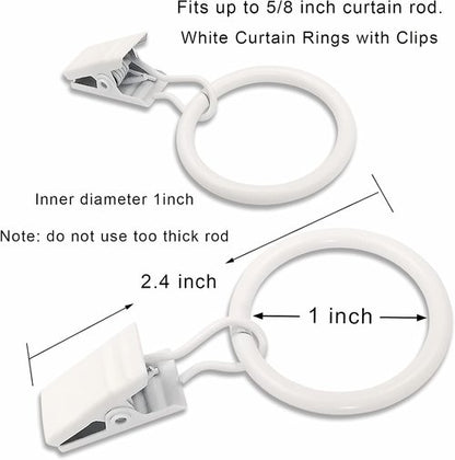 44 Pack Metal Curtain Rings by [Brand Name] - Durable Drapery Clips with 1 Inch Inner Diameter | Fits 5/8 Inch Rods, White