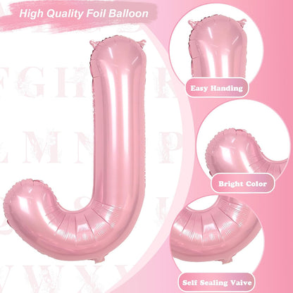 Pastel Pink Balloon - Large Mylar Alphabet J | 40-Inch Inflatable Custom Foil Balloon for Girls' Birthday Party Decor