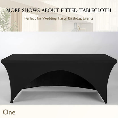 Spandex Table Cover - 4 ft. Fitted Polyester Tablecloth with Open Back - Black