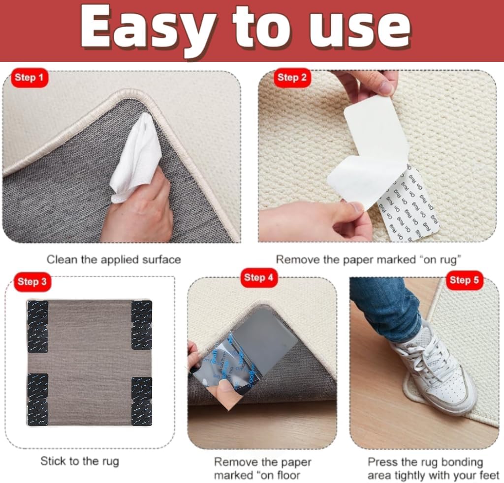 Skiennix Non-Slip Carpet Grippers - Strong Adhesive Pads for Area Rugs | Removable & Washable (10pcs)