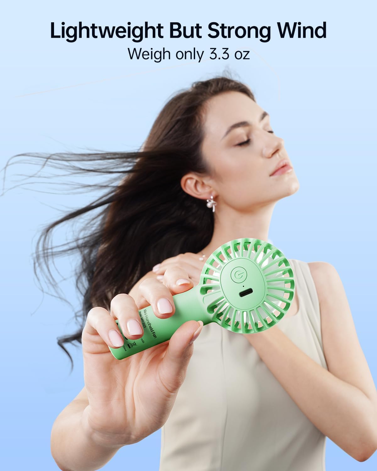 Sweetfull Mini Portable Fan - Rechargeable Handheld Fan with 3 Speeds | Cute Green Design for Travel & Makeup