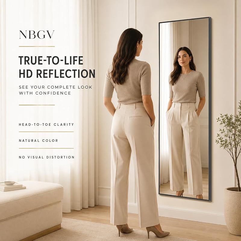 58x20 Full Length Mirror, Wall-Mounted / Freestanding Black Frame - Wide Body Mirror (Variation: Black+58"L x 20"W)