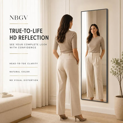 58x20 Full Length Mirror, Wall-Mounted / Freestanding Black Frame - Wide Body Mirror (Variation: Black+58"L x 20"W)