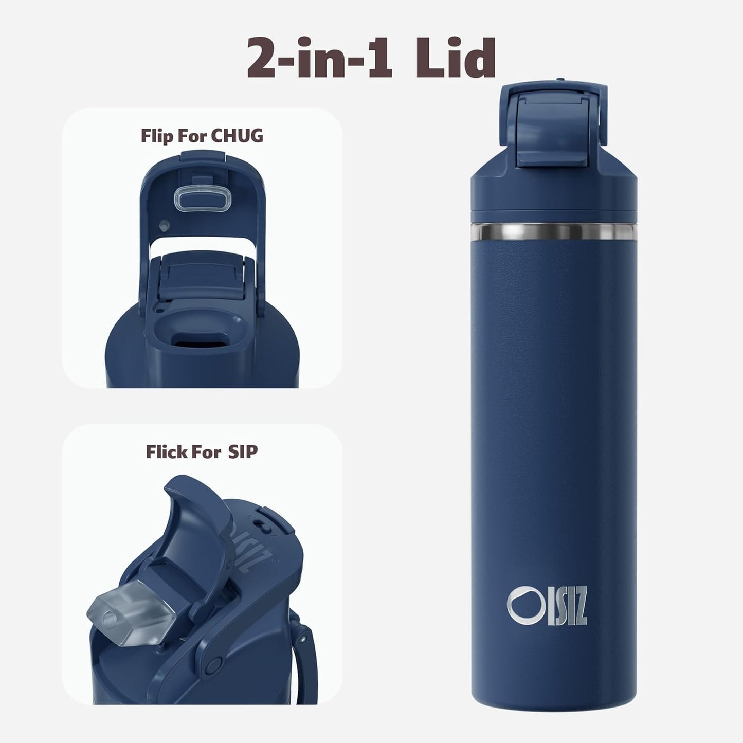 OISIZ Insulated Water Bottle - 24 oz Vacuum Stainless Steel | 2-in-1 Spout & Straw Lid, Leakproof