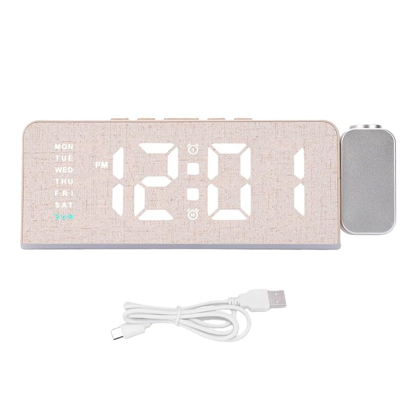Projection Alarm Clock with 180° Rotating Projector, 3-Level Brightness, USB-C & USB Charging, Gray