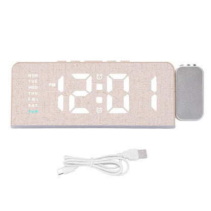 Projection Alarm Clock with 180° Rotating Projector, 3-Level Brightness, USB-C & USB Charging, Gray