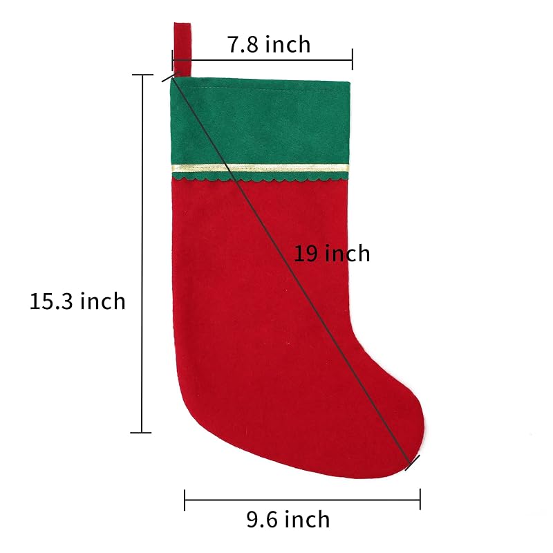 24 Pack Felt Christmas Stockings, Red & Green with Gold Trim, 19 Inches - Variation: Red & Green+24 Pack