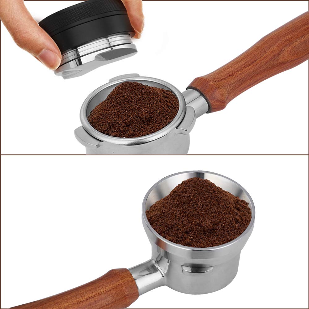 54mm Bottomless Portafilter Compatible For Breville 8 Series, Stainless Steel Coffee Espresso Machine Wood Handle With Two Cup Basket Filter, Set of 2