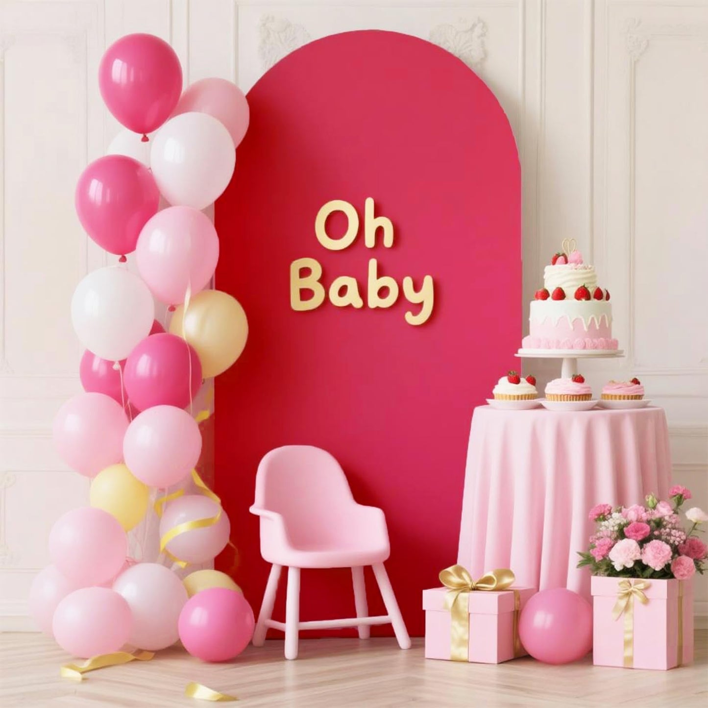 Skiennix 7.2 FT Hot Pink Spandex Arch Backdrop Cover - Perfect for Weddings & Baby Showers