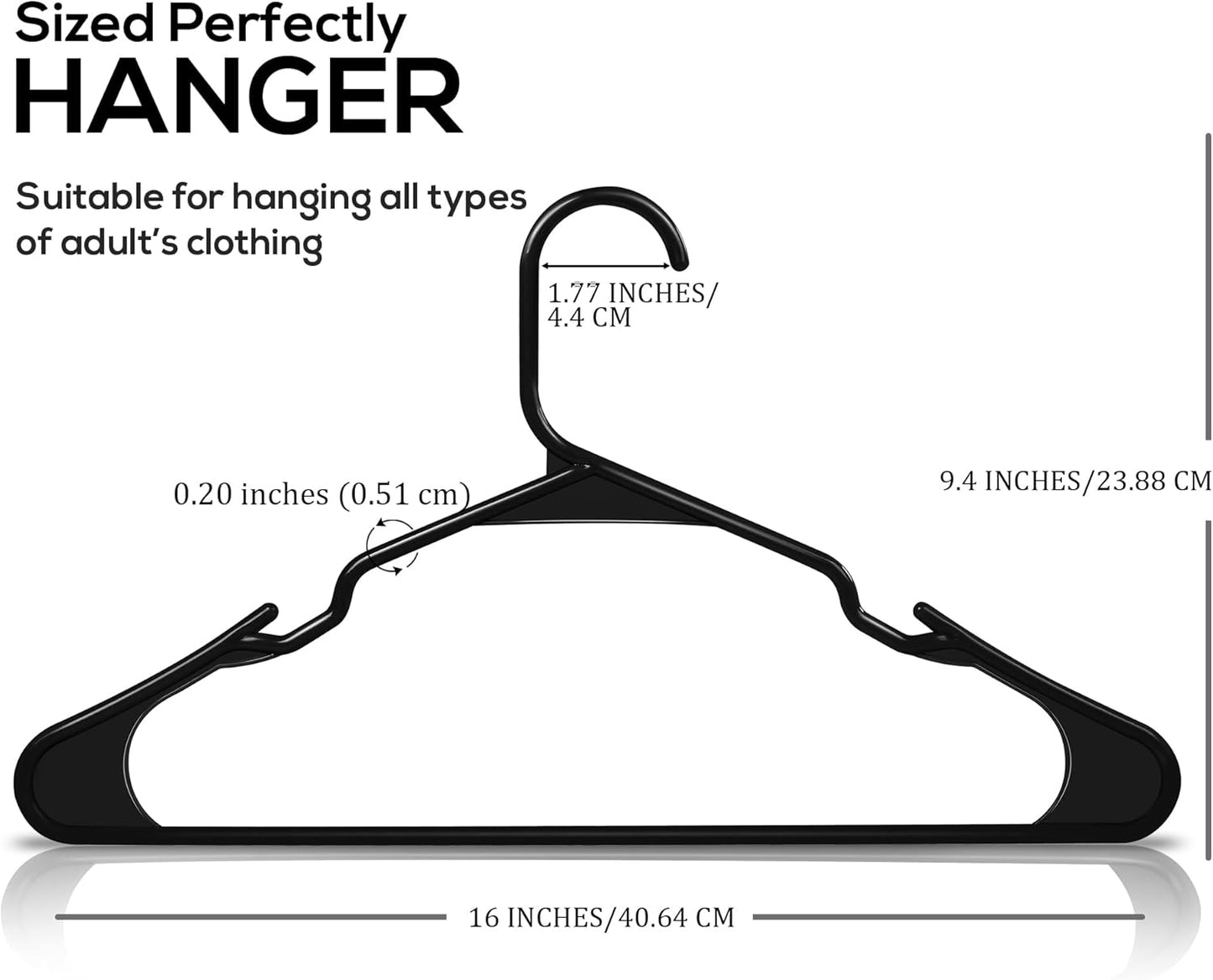 Utopia Home Clothes Hangers - Durable Space-Saving Plastic Coat Hangers with Shoulder Grooves | 60 Pack - Black