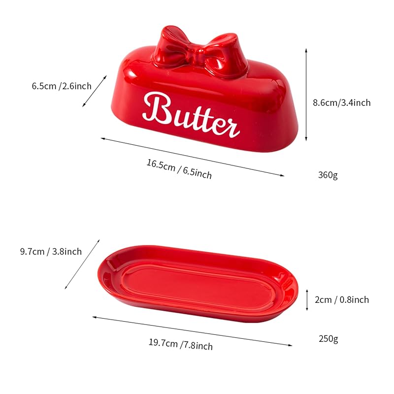 Red Bow Butter Dish - Ceramic Butter Container for Refrigerator (Variation: red bow+Standard)