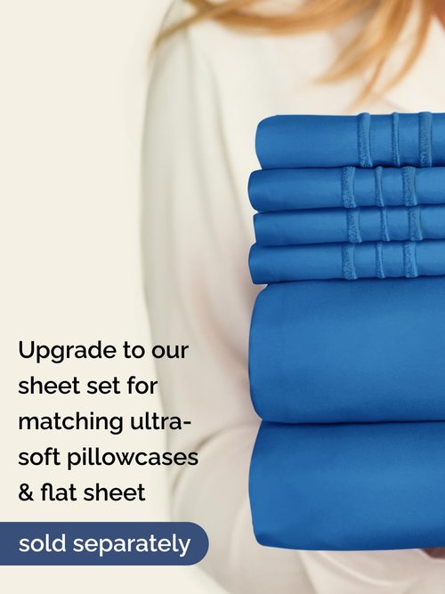 Extra Deep Cal King Fitted Sheet - Hotel Luxury Single Fitted Sheet Only - Easily Fits 18 inch to 24 inch Mattress - Ultra Soft, Wrinkle Free with Extra Deep Pockets - Breathable & Comfy - Royal Blue