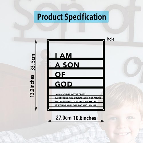 Metal Teen Boy Room Wall Decor I Am a Son of God Wall Art Sign for Boys Bedroom Playroom living Room Bathroom Motivational Sculptures Black