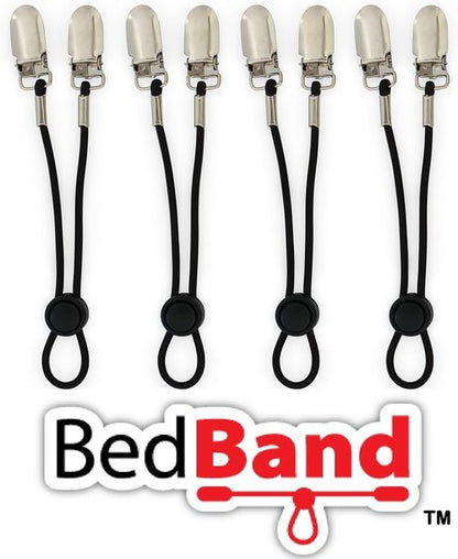 Bed Band | USA-Made Bed Sheet Holder - Patented Gripper & Suspender - Black, 1 Pack (4 Bands)
