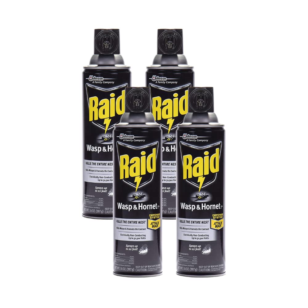 Raid Wasp Hornet Killer Spray - Powerful Insecticide for Fast Action | 14 Ounce (Pack of 4)