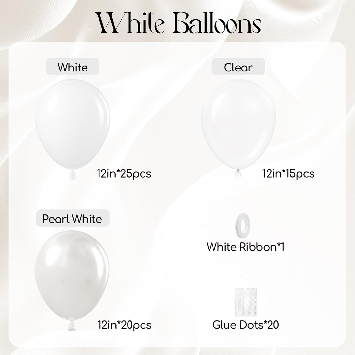 Skiennix 60pcs White Balloons - Clear Pearl Finish for Bridal Shower, Wedding, Bachelorette & Birthday Decor
