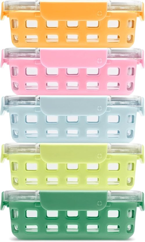 Ello Duraglass Meal Prep Set - 10-Piece Glass Food Storage Containers with Silicone Sleeves | BPA-Free, Dishwasher & Microwave Safe, Meadow