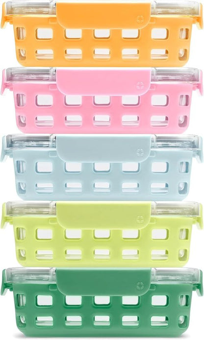 Ello Duraglass Meal Prep Set - 10-Piece Glass Food Storage Containers with Silicone Sleeves | BPA-Free, Dishwasher & Microwave Safe, Meadow