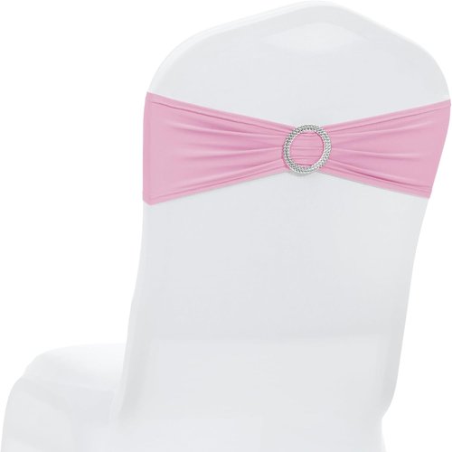 MDS Spandex Chair Sashes - Premium Stretch Covers with Buckle Slider | 25 Pack in Blush Pink for Weddings & Events